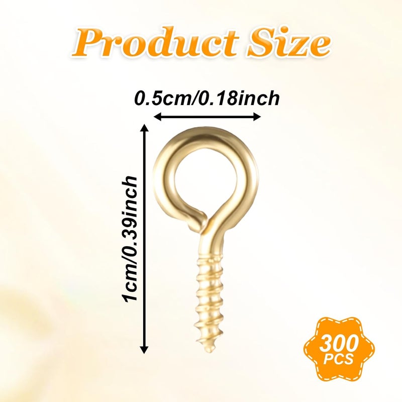 Jeffdad 300Pcs Small Screw Eye Pins, Eye Pins for Jewelry Making, Eye Hooks Mini Eye Screws for Crafts, Charms, Jewelry Keychain Making (Gold) - Image 2